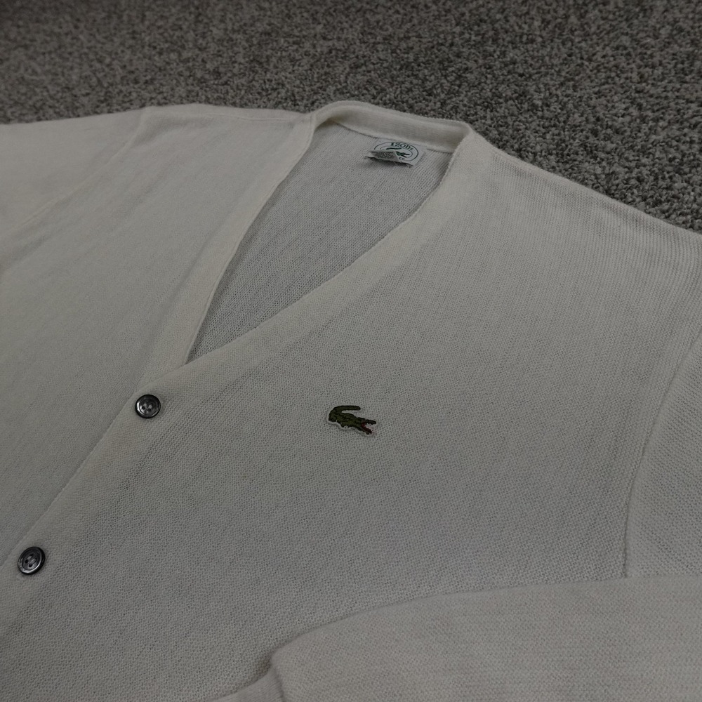 VTG Izod Lacoste Sweater Mens XL White V Neck Button Front Cardigan Grandpa USA